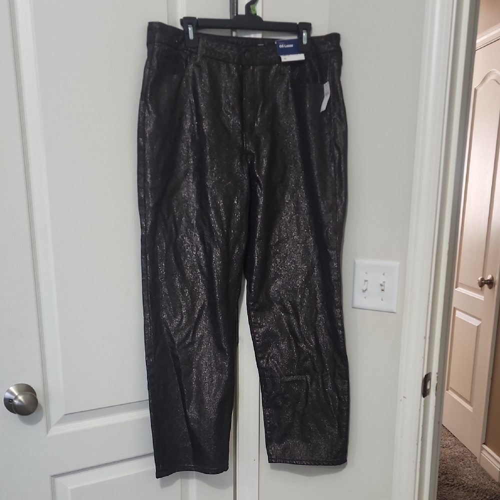 Old Navy Women's Shiny Black Straight Leg Jeans
